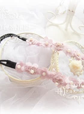 紫色超仙仙气订单森系沙滩花朵蕾丝珍珠发饰头饰弹力发带 5162