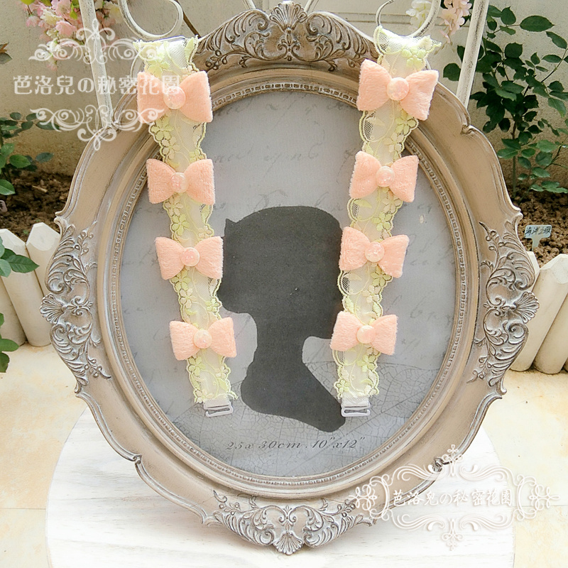 黄色韩国公主蝴蝶结网纱蕾丝肩带