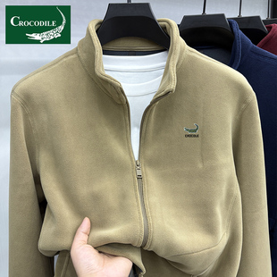 【奥粒绒】鳄鱼恤摇粒绒夹克男秋冬季休闲立领开衫卫衣抓绒衣外套