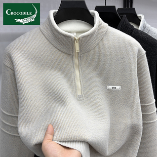 鳄鱼恤毛衣冬季时尚半高领毛线衣加厚休闲拉链针织打底衫男装上衣