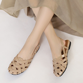 民族风复古平底度假沙滩猪笼鞋 编织镂空包头罗马凉鞋 女夏2026新款