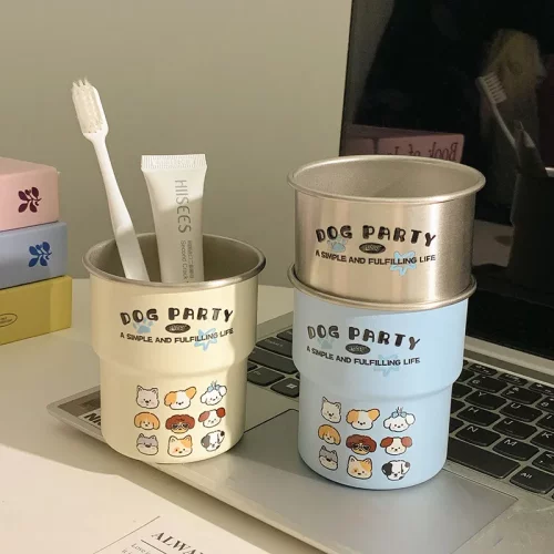 可爱萌趣动物高颜值卡通漱口杯网红款简约感情侣不锈钢阶梯洗漱杯