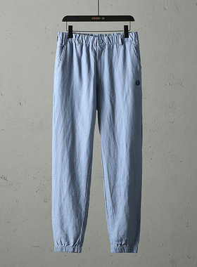 51SHOP男装 德国军工D9轻奢定制简约束脚纯亚麻透气夏季舒适长裤