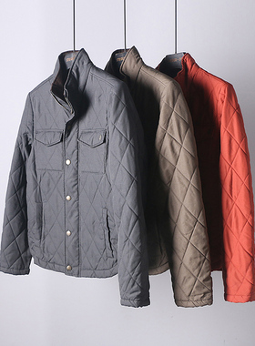 易网优选品质男装 男式立领秋冬保暖休闲棉衣菱形格纹外套棉服