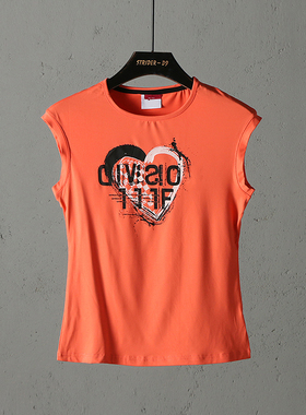 51SHOP童装 儿童户外休闲速干高弹圆领无袖女童爱心图案T恤衫