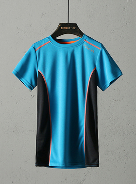 51SHOP童装 儿童户外运动休闲T恤衫圆领短袖速干男童拼接上衣