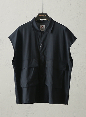 51SHOP潮流服装 天丝麻无袖日系休闲宽松工装大口袋情侣春秋马甲