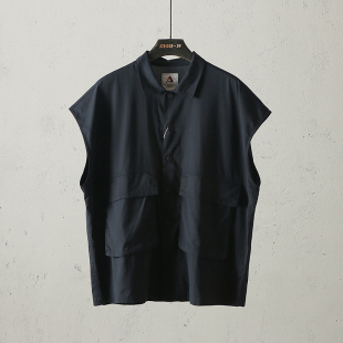 51SHOP潮流服装 天丝麻无袖日系休闲宽松工装大口袋情侣春秋马甲