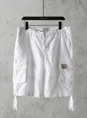 51SHOP男装 男士休闲多口袋夏季棉麻工装短裤夏款百搭直筒裤男裤