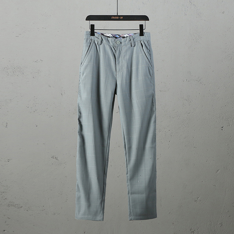 51shop隐形格纹羊毛混纺休闲长裤