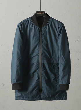 51SHOP 男士休闲棒球领长袖夹克春秋款中长款涂层外套 16505