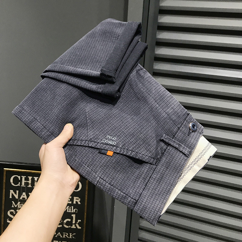 春夏季高端韩版潮流休闲裤男士修身直筒小脚弹力商务西裤长裤子男