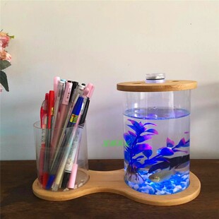 创意亚克力圆柱形鱼缸多功能亚克力圆桶微景观缸生态水母鱼圆缸