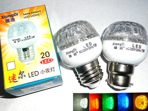 迷尔LED节能彩色灯泡AC220V50Hz1W/20灯珠/装饰彩灯/白红绿蓝黄光