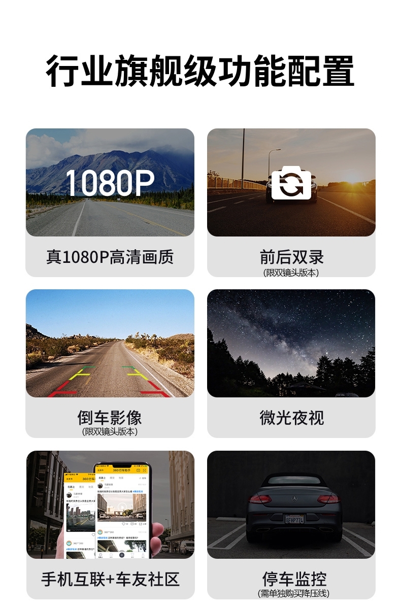 360行车记录仪M301后视镜前后双摄录高清停车监控倒车影像新款