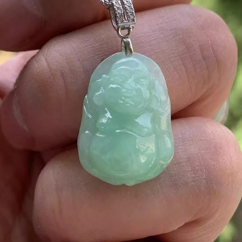 缅甸天然翡坠A货果绿小佛公吊坠