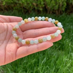 缅甸翡翠手串天然A货多彩多宝翡翠小手串缅甸翡翠手链圆珠手串7mm