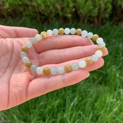 缅甸翡翠手串天然A货多彩多宝翡翠小手串缅甸翡翠手链圆珠手串7mm