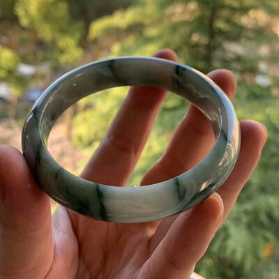缅甸A货翡翠手镯蓝色飘花58.2mm