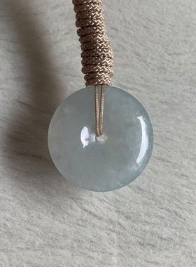 缅甸天然A货翡翠吊坠白色蓝色翡翠平安扣挂件24.9/5.6mm一物一证