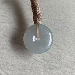 缅甸天然A货翡翠吊坠白色蓝色翡翠平安扣挂件24.9 5.6mm一物一证