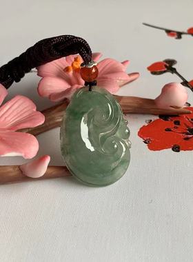 缅甸天然翡翠吊坠A冰种绿色果绿色如意吊坠货绿色万事如意挂件