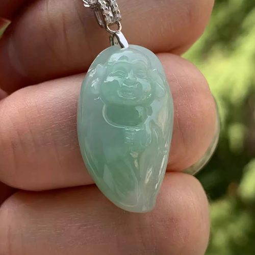 缅甸天然翡坠A货果绿色佛公吊坠