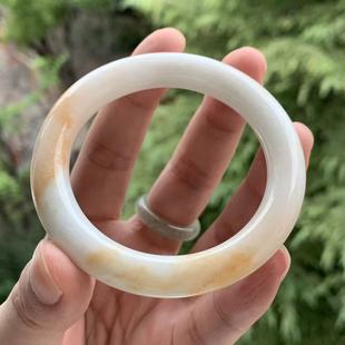 缅甸天然A货翡翠手镯白色洒金黄翡圆条手镯10 52.5mm一物一证 9.8