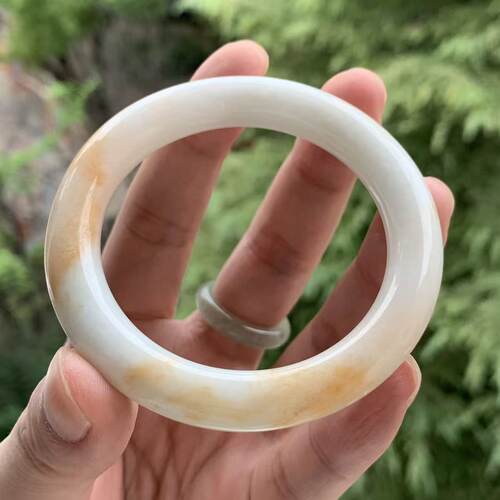 缅甸A货翡翠黄翡洒金手镯52.5mm