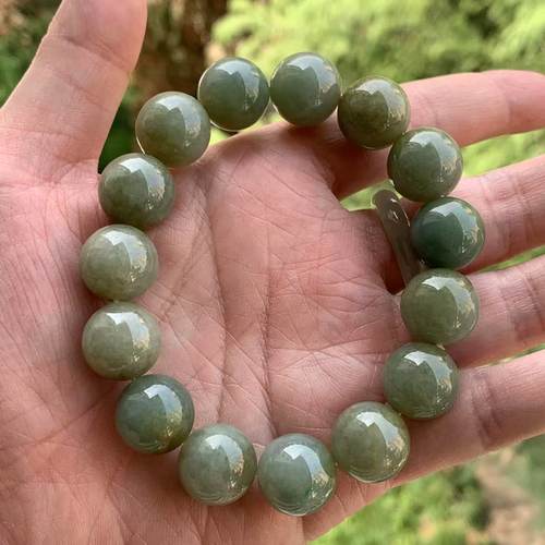 缅甸翡翠手串黄加绿大手串15mm