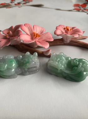 缅甸翡翠摆件冰糯绿色貔貅吊坠天然A货绿色貔貅挂件貔貅摆件茶宠