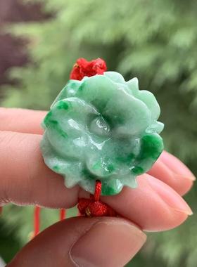 缅甸A货翡翠手牌绿色白底青绿飘花雕花手牌花开富贵手牌一物一证