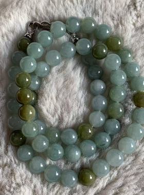 缅甸玉缅甸天然A货翡翠蓝色起胶双彩黄翡圆珠项链10.5mm一物一证