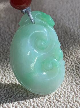 缅甸天然翡翠吊坠冰种绿色果绿色如意起胶福瓜葫芦叶子佛公挂件
