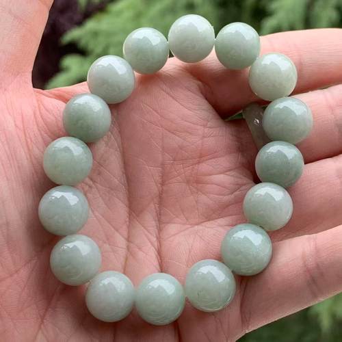 缅甸A货翡翠浅绿色手串12.5mm