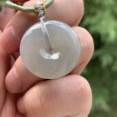 缅甸玉缅甸A货翡翠吊坠冰起胶白色平安扣吊坠25.5 6.2mm一物一证