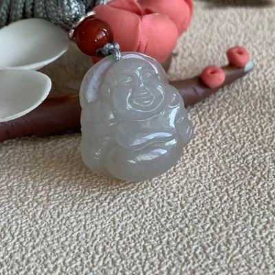 缅甸天然玉佛翡翠吊坠白色小佛