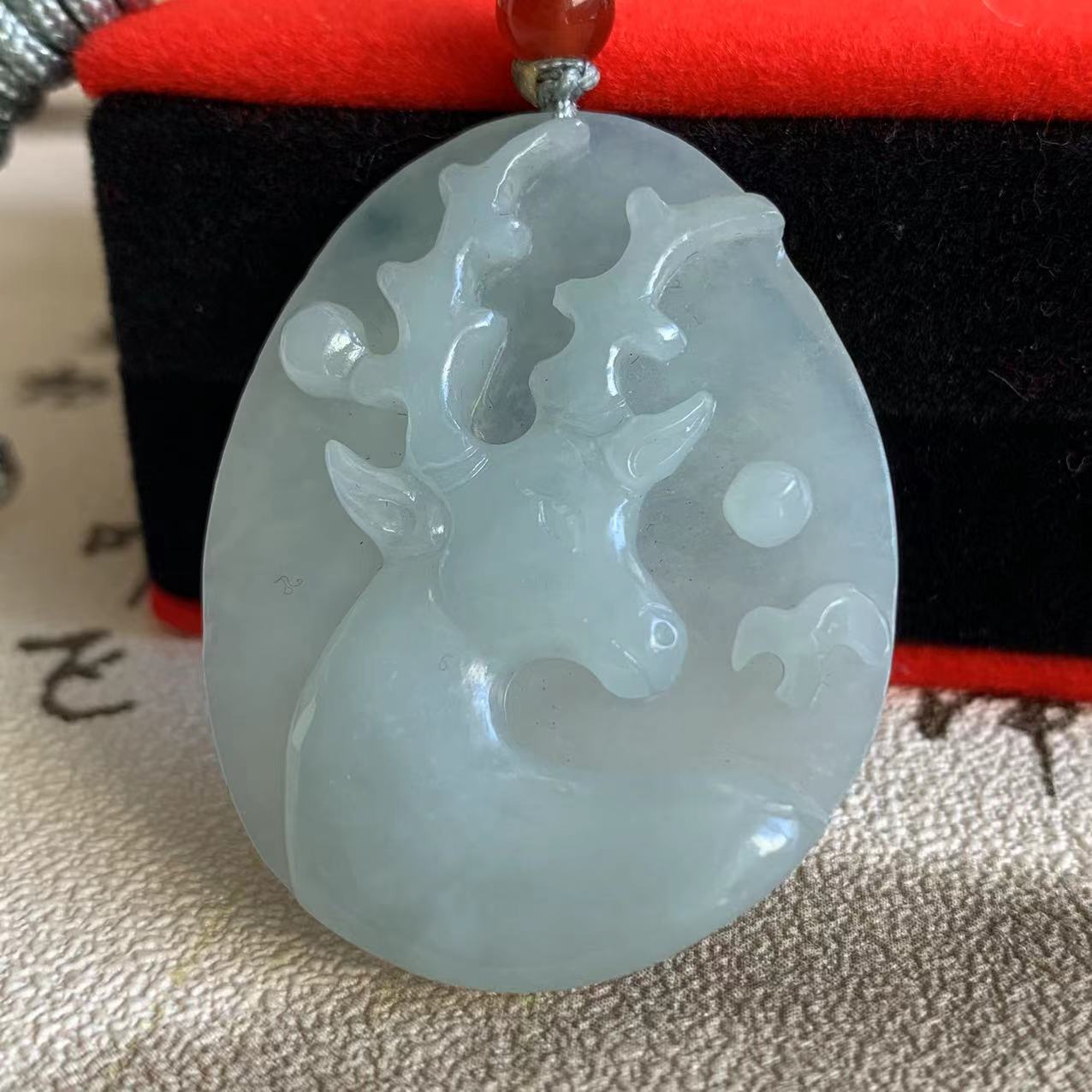 缅甸天然翡翠吊坠A货白色一路有你吊坠小鹿挂件一鹿有你挂件吊坠