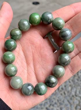 缅甸翡翠手串A货老料绿底黑乌鸡翡翠手串绿色黑色灰色手串13.5mm