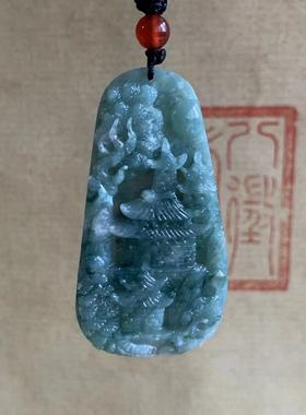 缅甸天然翡翠吊坠A货深蓝色山水牌龙牌随形挂件佛公福瓜如意挂件