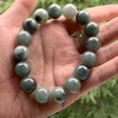 缅甸翡翠手串糯冰黑色灰色半山半水乌鸡手串A货圆珠手链13.7mm