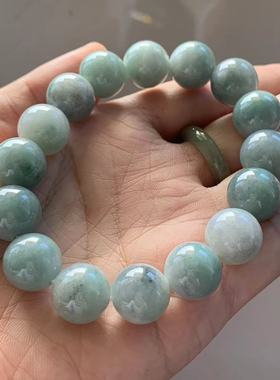 缅甸玉缅甸A货翡翠手串黑乌鸡浅淡蓝色翡翠圆珠手串14mm一物一证