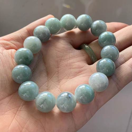 缅甸翡翠手串油青色浅绿色手串
