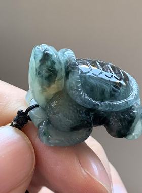 缅甸天然A货翡翠吊坠冰起胶蓝色乌鸡飘花长寿龟翡翠挂件一物一证