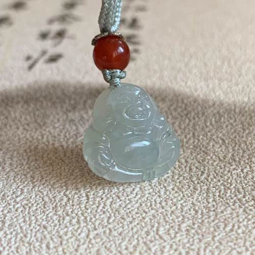 缅甸天然翡坠A货白色小佛公吊坠