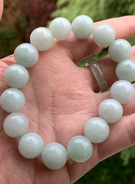 缅甸天然A货翡翠手串淡蓝色翡翠手串晴底色翡翠圆珠手串13.5mm