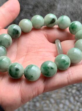 正品缅甸天然A货手串绿色飘花翡翠圆珠手串手链卡13mm一物一证