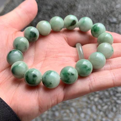 缅甸A货翡翠手串绿飘花手串13mm