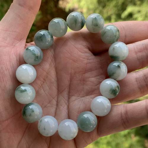 缅甸翡翠A货蓝绿飘花手串13.2mm