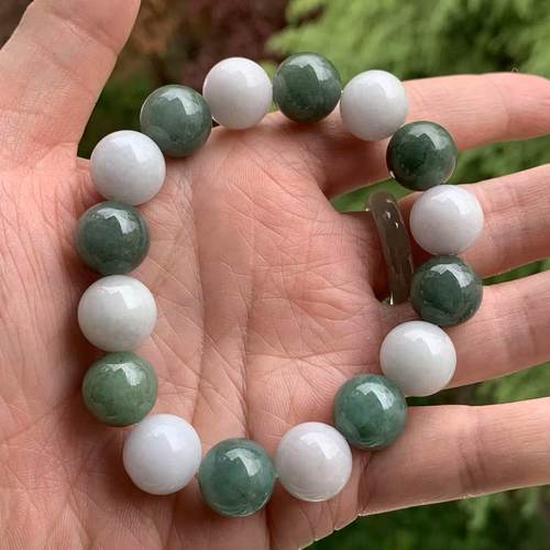 缅甸翡翠手串A货双彩手串13.4mm